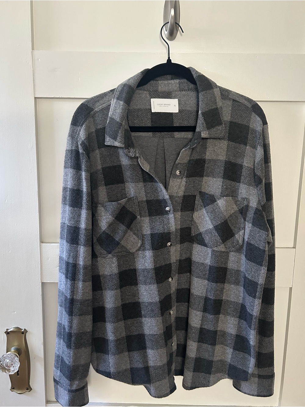 Lucky Brand Men's Gray Black Plaid Button-Up Shirt